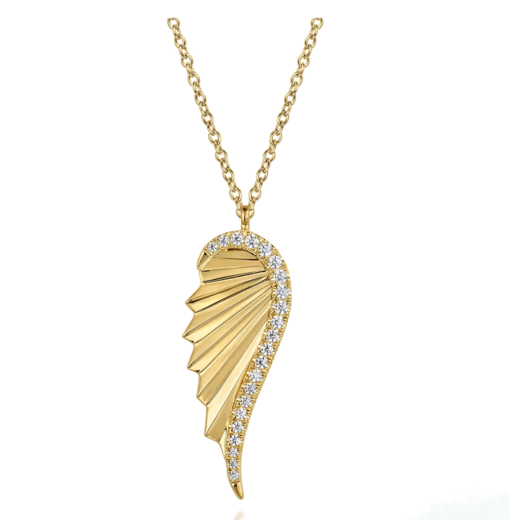 Gabriel Yellow Gold Diamond Cut Wing Shape Pendant Necklace