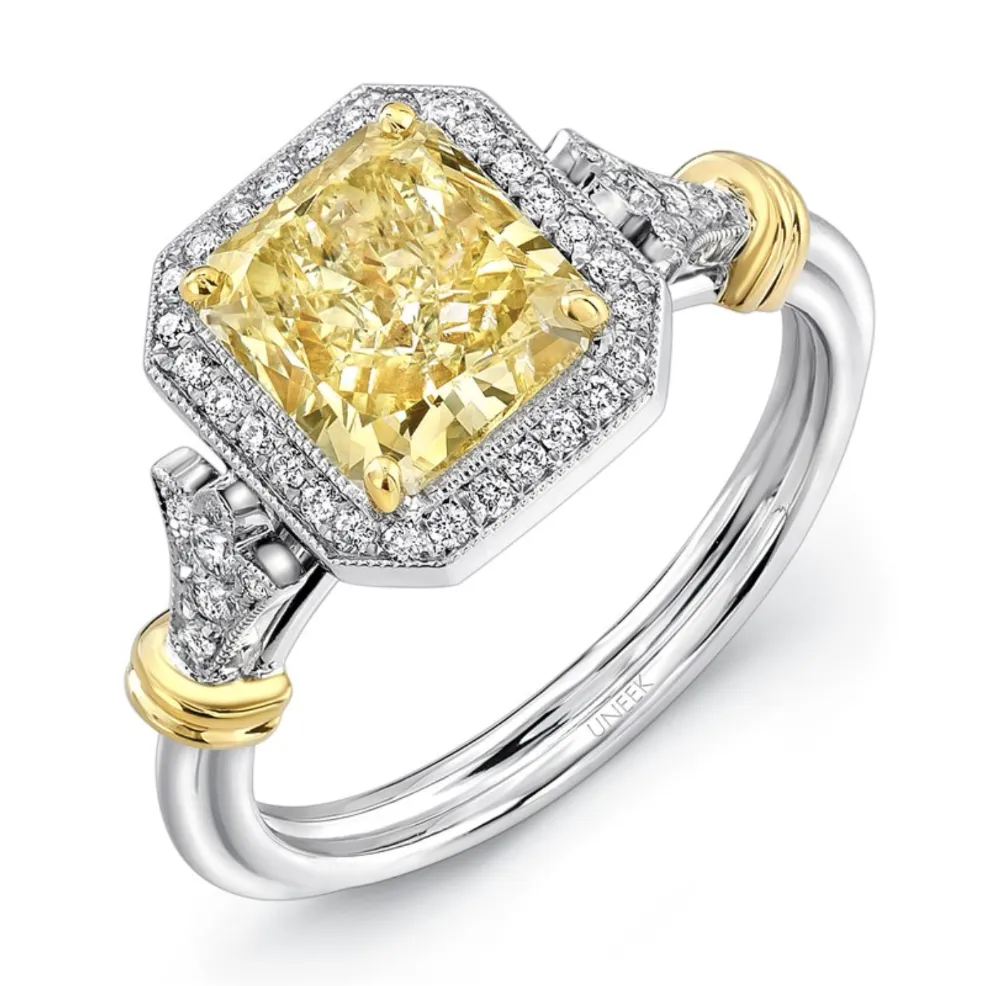 Uneek Radiant-Cut Fancy Yellow Diamond Halo Engagement Ring