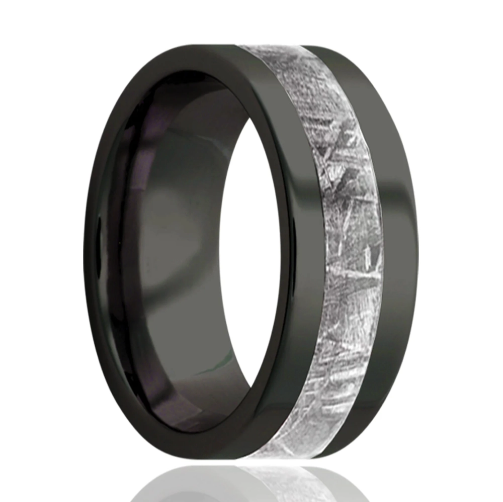 Heavy Stone wedding band with meteorite