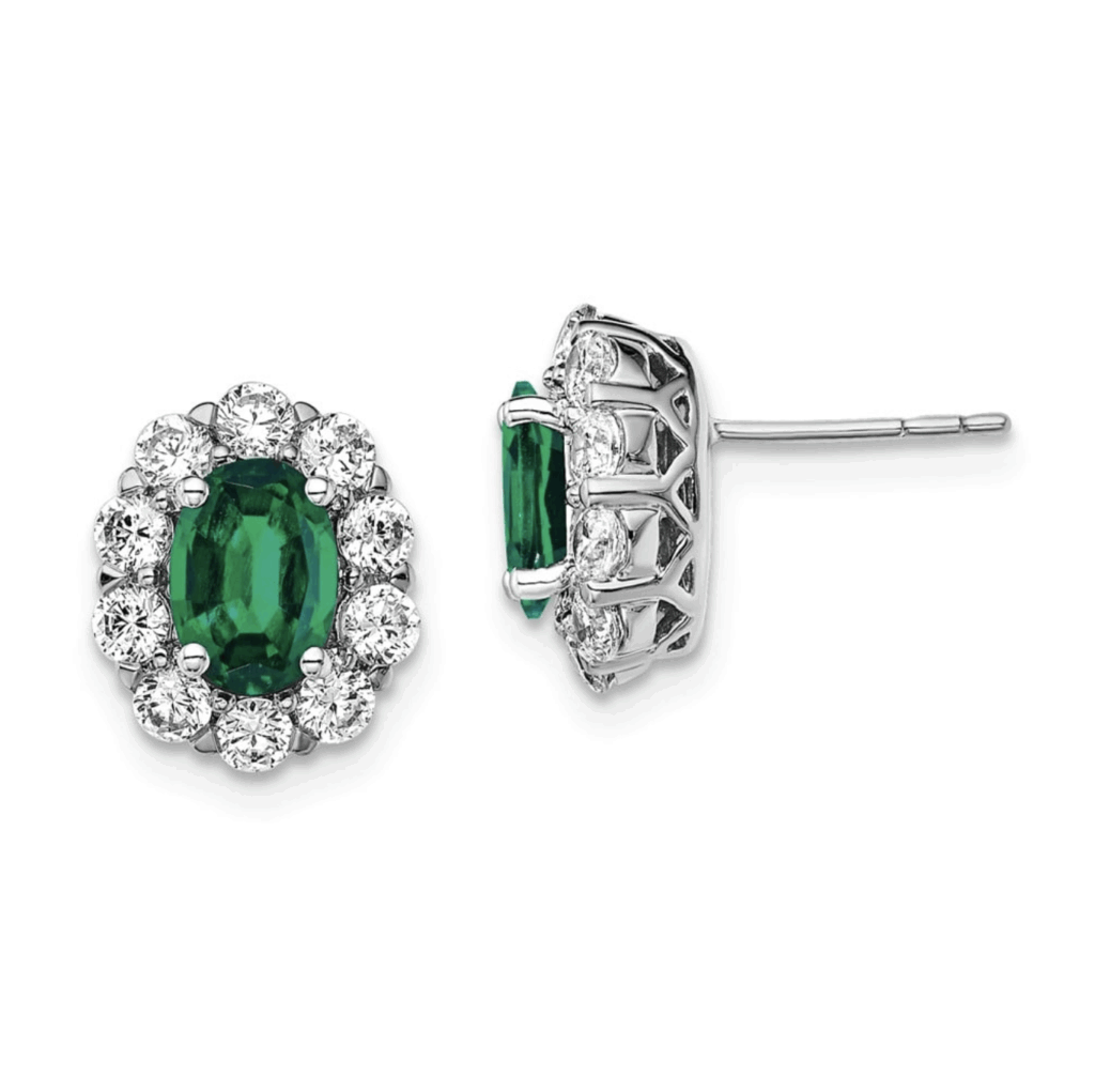 14K White Gold Diamond and Emerald Earrings