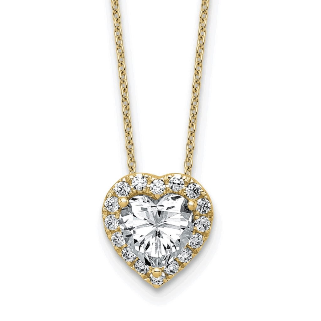 10K Yellow Gold Diamond Heart Halo Pendant Necklace