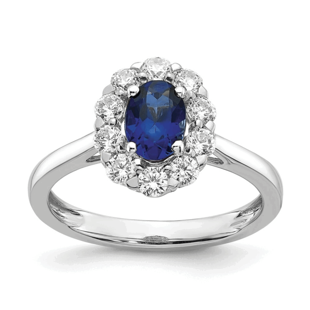 14K White Gold Diamond and Blue Sapphire Ring