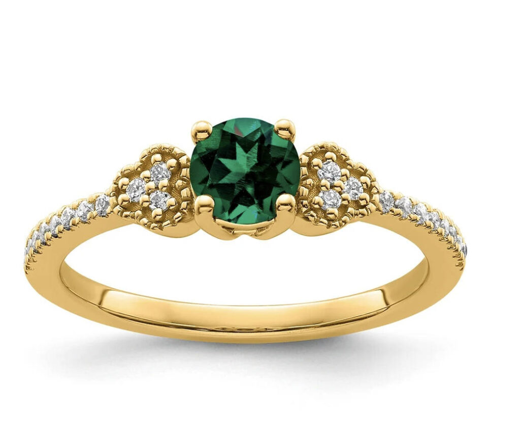 10ky Created Emerald & Lab Grown VS/SI+ G+ Dia Promise Ring
