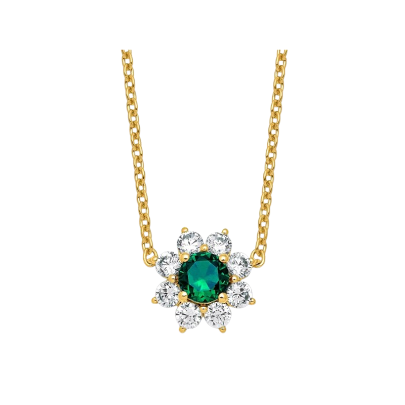 14K Yellow Gold Lab-Grown Diamond and Emerald Necklace