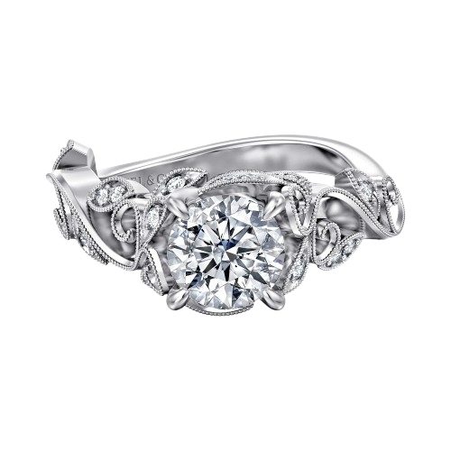 Martedi - 14K White Gold Floral Round Diamond Engagement Ring