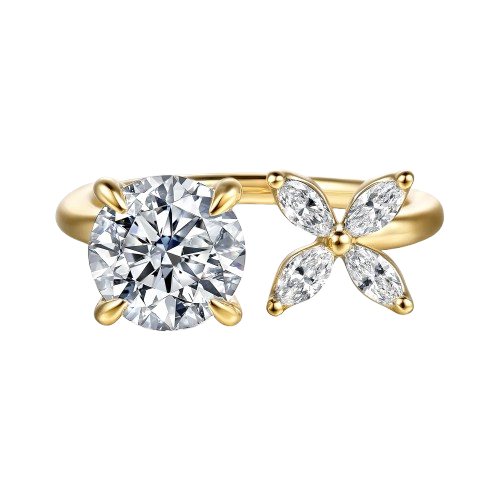 Desire - 14K Yellow Gold Toi et Moi Round Diamond Engagement Ring