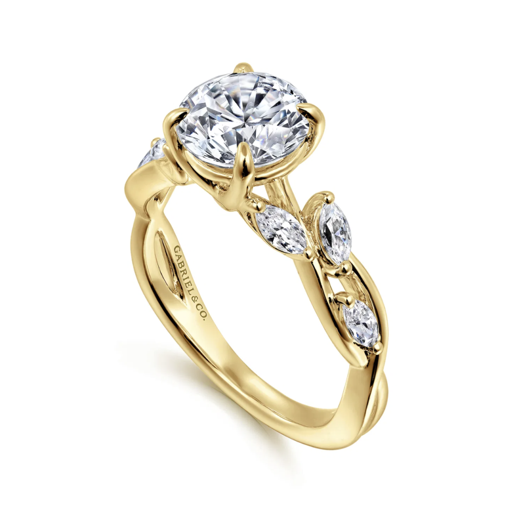 Charlina - 14K Yellow Gold Floral Round Diamond Engagement Ring