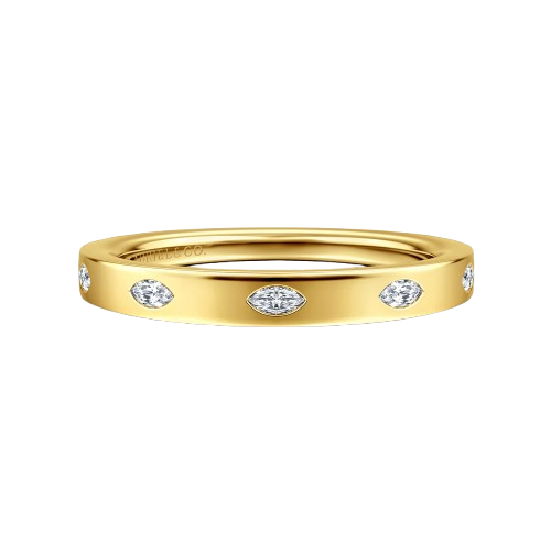 Amah - 14K Yellow Gold 5 Stone Burnish Set Marquise Diamond Cigar Band
