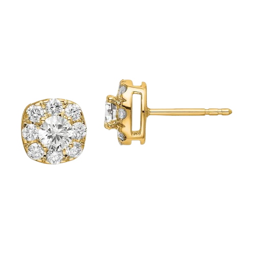 14k 1 ct Lab Grown Diamond VS/SI+ G+ Complete Cushion Halo Post Earrings