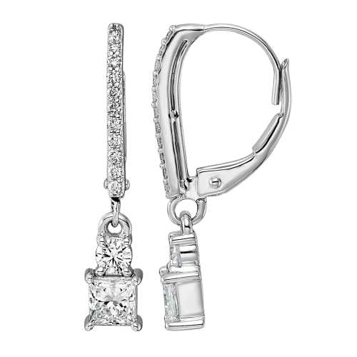 14kw 3/4ct Lab Grown Diamond VS/SI+ G+ Dangle Princess Comp Leverback Earrings