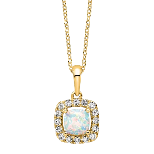 10ky Lab Grown VS/SI+ G+ Dia and Created Opal Halo Pendant w/ chain